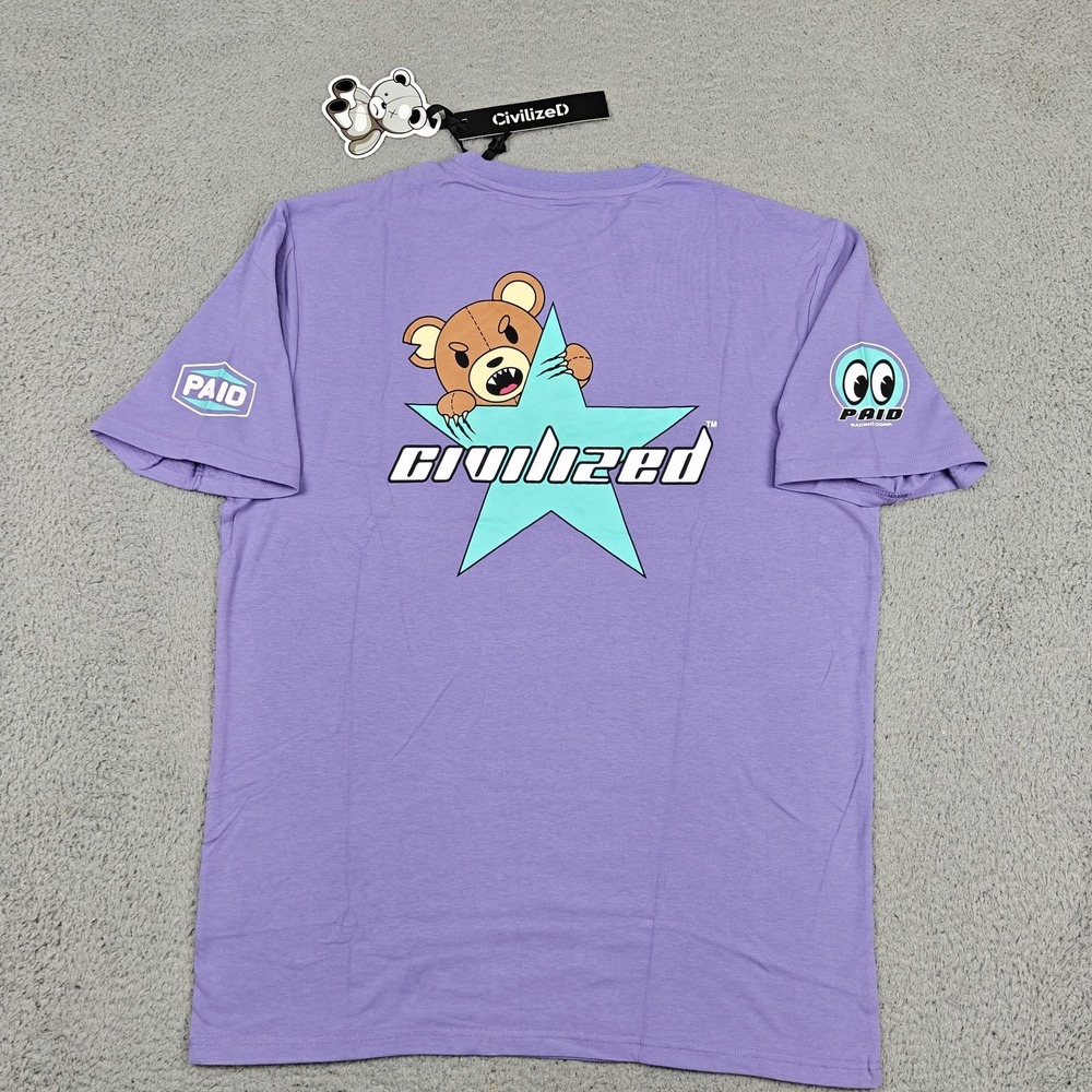 CivilizeD Shirt Mens XL Purple Cartoon Bear Star‎ Graphic Tee Streetwear New